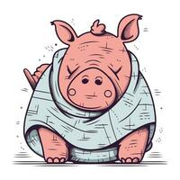Cartoon hippopotamus wrapped in a blanket. Vector illustration.