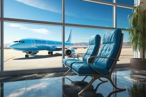 waiting room at the airport with the large window AI Generated photo