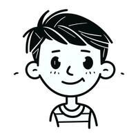 cute little boy face cartoon character vector illustration thick line style icon