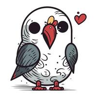 Vector illustration of a cute cartoon parrot with a heart in its beak