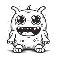 Funny monster with big eyes. Monochrome vector illustration.