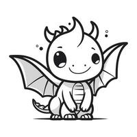 Cute cartoon dragon isolated on white background. Vector illustration for coloring book.