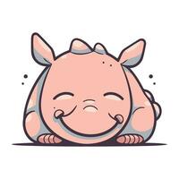 Cute baby rhinoceros sleeping. Vector illustration in cartoon style.