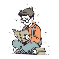 vector ilustración de un joven hombre leyendo un libro sentado en el piso.