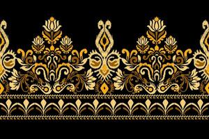 ikat floral cachemir bordado en negro fondo.ikat étnico oreintal modelo tradicional.azteca estilo resumen vector ilustración.diseño para textura,tela,ropa,envoltura,decoración,pareo,bufanda