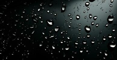 Full frame of water drops sliding on a black wet surface - AI generated image photo