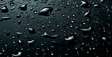 Full frame of water drops sliding on a black wet surface - AI generated image photo