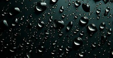 Full frame of water drops sliding on a black wet surface - AI generated image photo