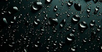 Full frame of water drops sliding on a black wet surface - AI generated image photo