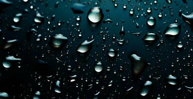 Full frame of water drops sliding on a black wet surface - AI generated image photo