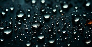 Full frame of water drops sliding on a black wet surface - AI generated image photo