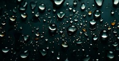 Full frame of water drops sliding on a black wet surface - AI generated image photo