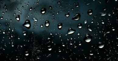 Full frame of water drops sliding on a black wet surface - AI generated image photo