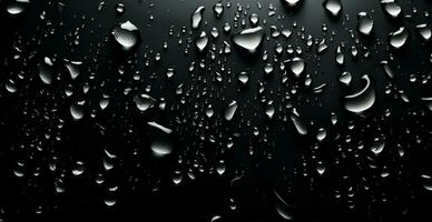 Full frame of water drops sliding on a black wet surface - AI generated image photo