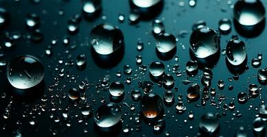 Full frame of water drops sliding on a black wet surface - AI generated image photo