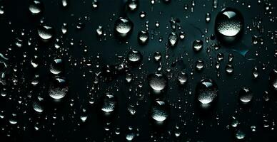 Full frame of water drops sliding on a black wet surface - AI generated image photo