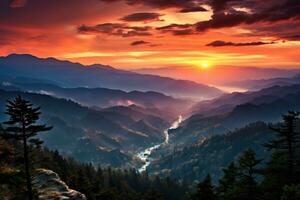 breathtaking sunrise over the smoky mountains AI Generated photo