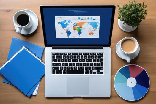 using the personal computer on the table AI Generated photo