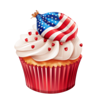 amerikanisch patriotisch thematisch Cupcakes mit Flagge ai generativ png