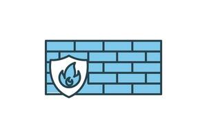 fire wall icon. wall with shields and fire. icon related to device, computer technology. flat line icon style. simple vector design editable