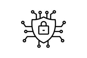 cyber security icon. shield with padlock and network. icon related to device, protect, computer technology. line icon style. simple vector design editable