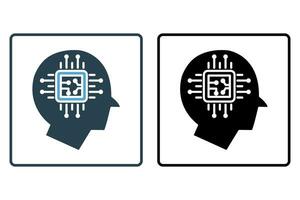 humanoid icon. head with cpu. icon related to affiliate intelligence, device, computer technology. solid icon style. simple vector design editable