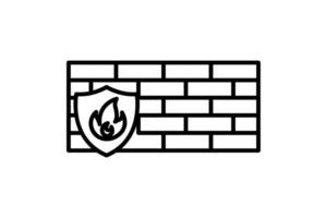 fire wall icon. wall with shields and fire. icon related to device, computer technology. line icon style. simple vector design editable