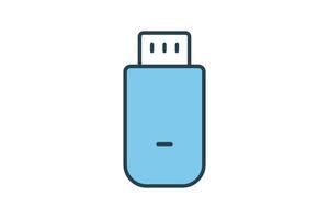 usb icon. icon related to device, computer technology. flat line icon style. simple vector design editable