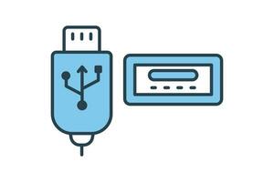 usb port icon. icon related to device, computer technology. flat line icon style. simple vector design editable
