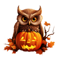 Cute owl baby holding pumpkin Ai Generative png