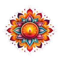 Colorful Indian lamp with floral pattern and candle Ai Generative png