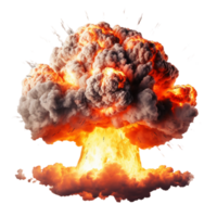 Numerous pictures of large bombs exploding with fire and smoke Ai Generative png