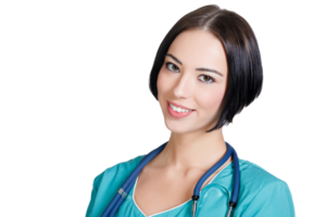 Portrait of female medical doctor or nurse with stethoscope posing png