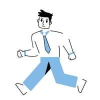 negocio personaje es corriendo a trabajar. corriendo hombre en traje y atar. oficina trabajador y fecha límite. activo movimienot. de moda geométrico contorno dibujos animados ilustración vector