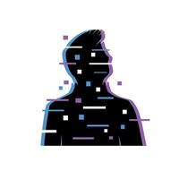 Distorted Glitch Avatar. Digital Silhouette of people. Retro glow VHS effect Human. Cyber profile of computer user. Anonymous hacker avatar isolated on white background vector