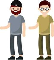 Young man. Set of Guys in gray t-shirt and jeans. The gesture of taking and giving hands. Cartoon flat illustration isolated on white vector