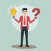 Question and answer, Smart Businessman with Question Mark and Lightbulb. Answering questions and finding solutions with creative thinking. vector