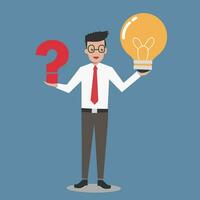 Question and answer, Smart Businessman with Question Mark and Lightbulb. Answering questions and finding solutions with creative thinking. vector