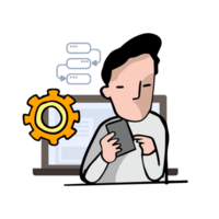 man working development operation with computer smart phone and pad png