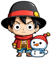 Luffy with snowman , ai generative png