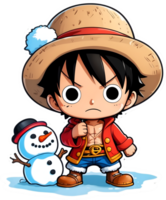 luffy with snowman, ai generative png