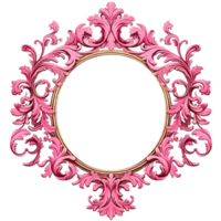 Pink and gold ornate antique frame isolated on transparent background. AI Generative png