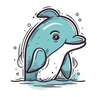 Cute cartoon dolphin. Vector illustration. Isolated on white background.