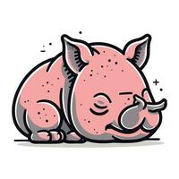 Cute baby rhinoceros sleeping. Vector illustration in cartoon style.