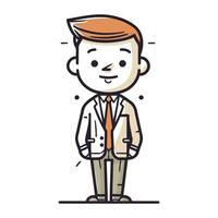 Businessman standing and smiling. Vector illustration in cartoon linear style.