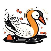 vector ilustración de un cisne nadando en un estanque con burbujas