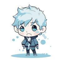 Cute boy with blue hair and blue eyes. vector illustration.