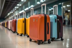 maleta de equipaje a el aeropuerto para Días festivos profesional publicidad fotografía ai generativo foto