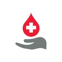 Blood donation vector icon. Drop and hand, donate blood symbol.