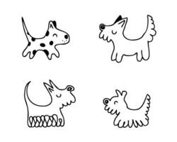 mano dibujado garabatear perros vector gráfico clipart. animal dibujos animados caracteres recopilación. Perfecto para tee, póster, tarjeta, pegatina.